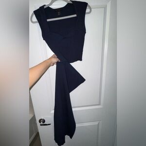 House of Harlow 1960 Navy Knit Top & Midi Skirt Set Size S